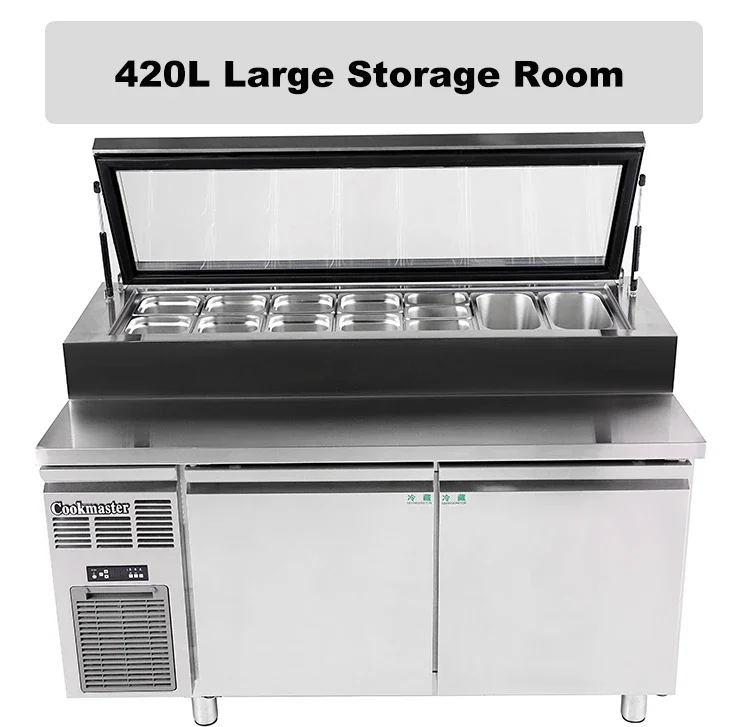 Restaurant Two Door Pizza Salad Table Prep 420L Refrigerator