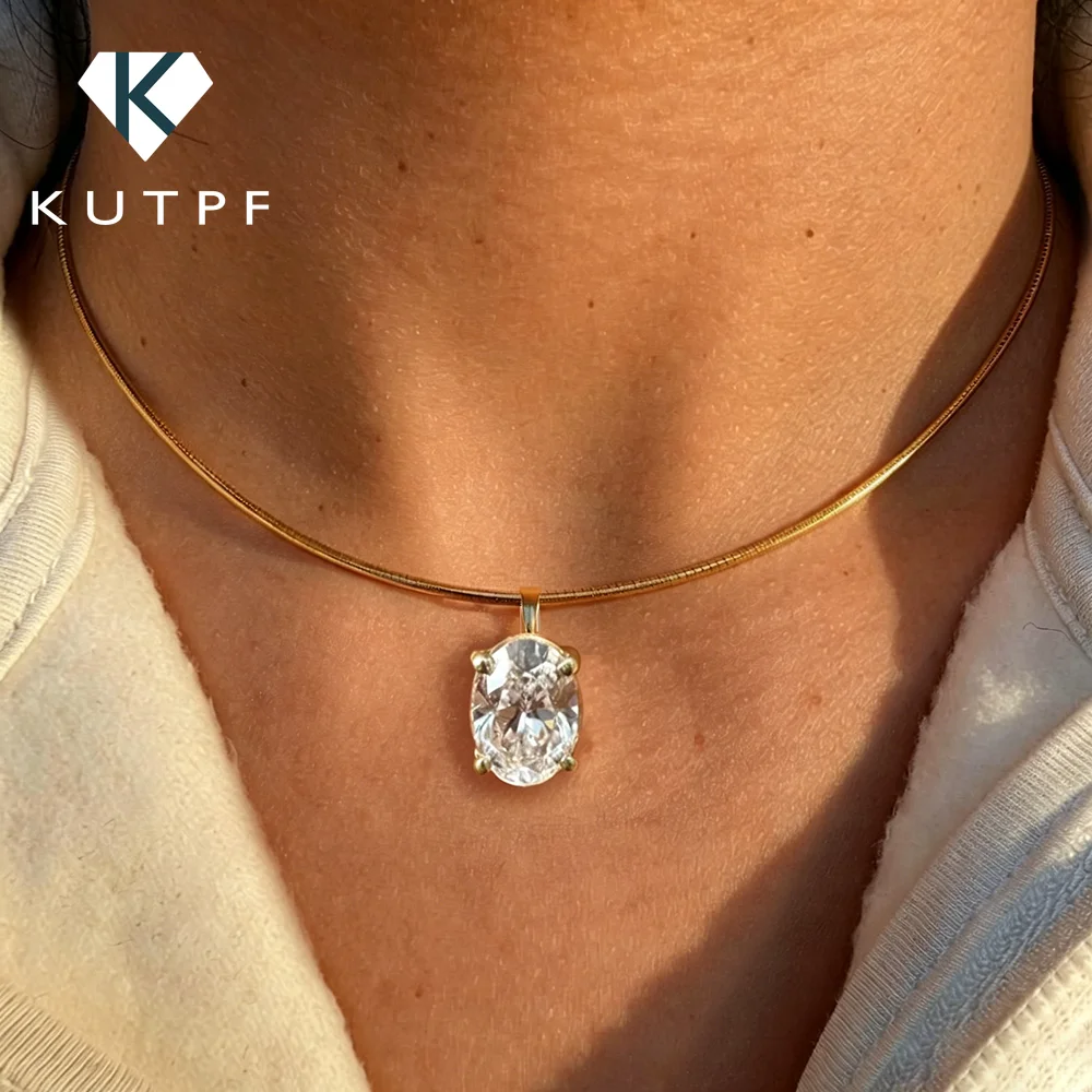 3/4/5Carat Oval Cut Moissanite Hard Necklace for Women 100% S925 Silver Solitaire Diamond Collar Necklace with GRA Certificate