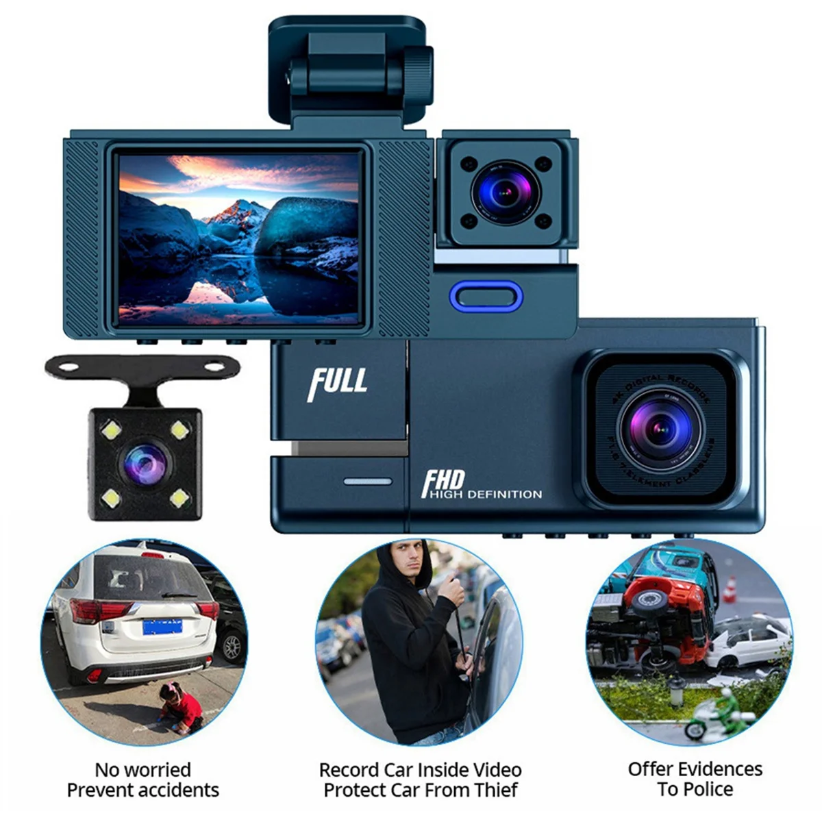 HD 1080P Car Recorder Car 2 Inches Display Three Lenses with the Same Display with Reverse Image Car DVR Recorder