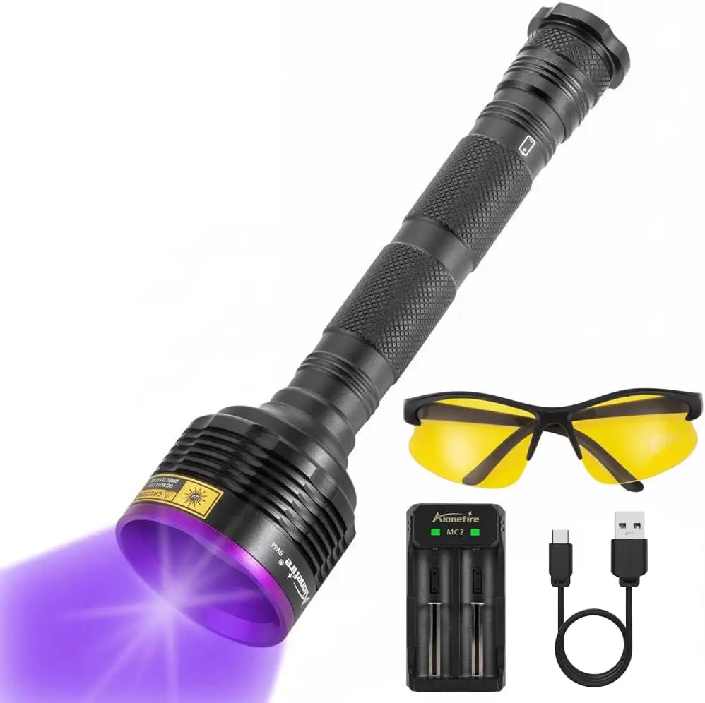 

20W USB Rechargeable UV Flashlight with Protective Glasses for Pet Urine Detection, Resin Curing, and Scorpion Hunting