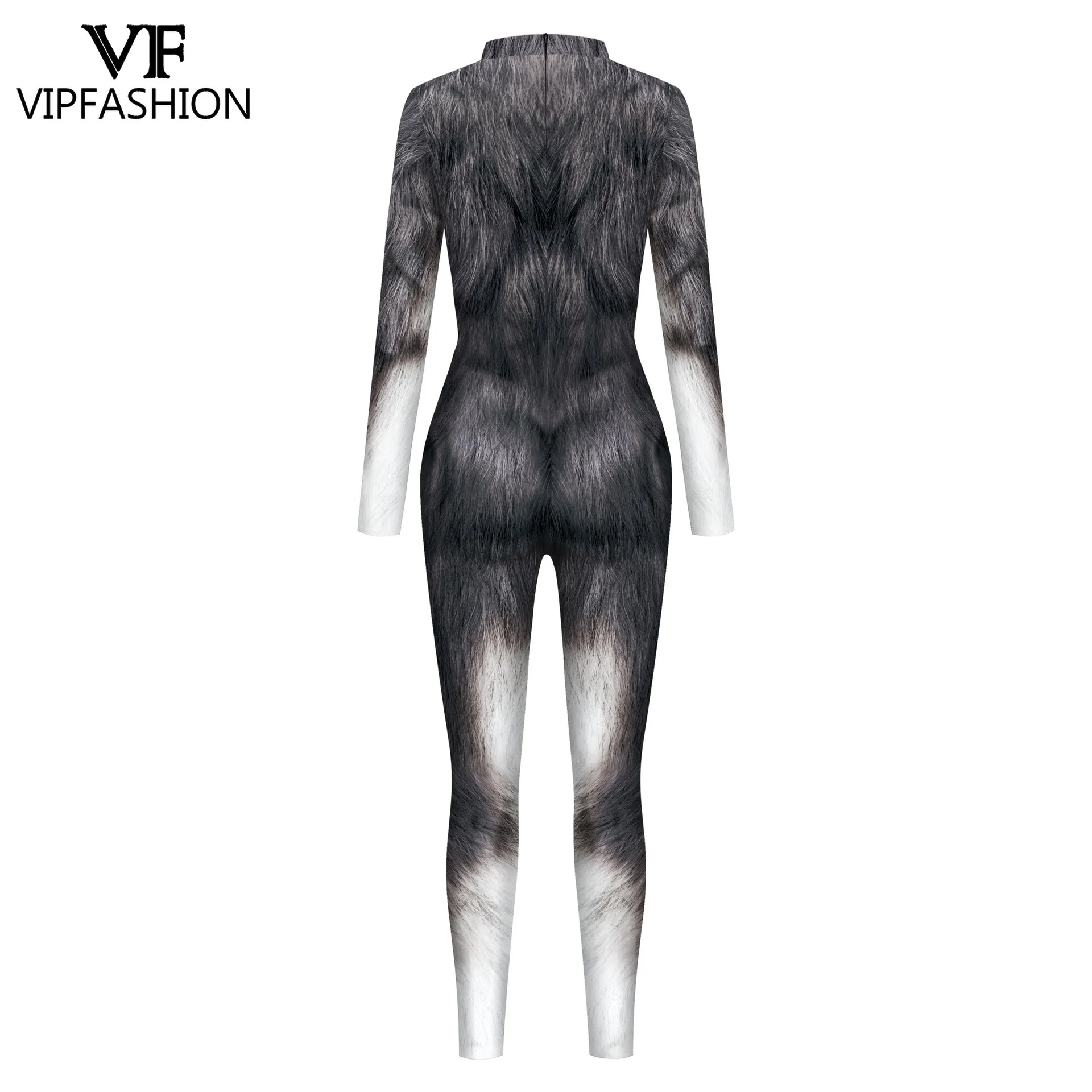 VIP FASHION Kombinezon z nadrukiem wilkołaka dla dorosłych Elastyczny kombinezon na Halloween Impreza zwierzęca Strój Cosplay Fantazyjny strój Zentai Strój Rave