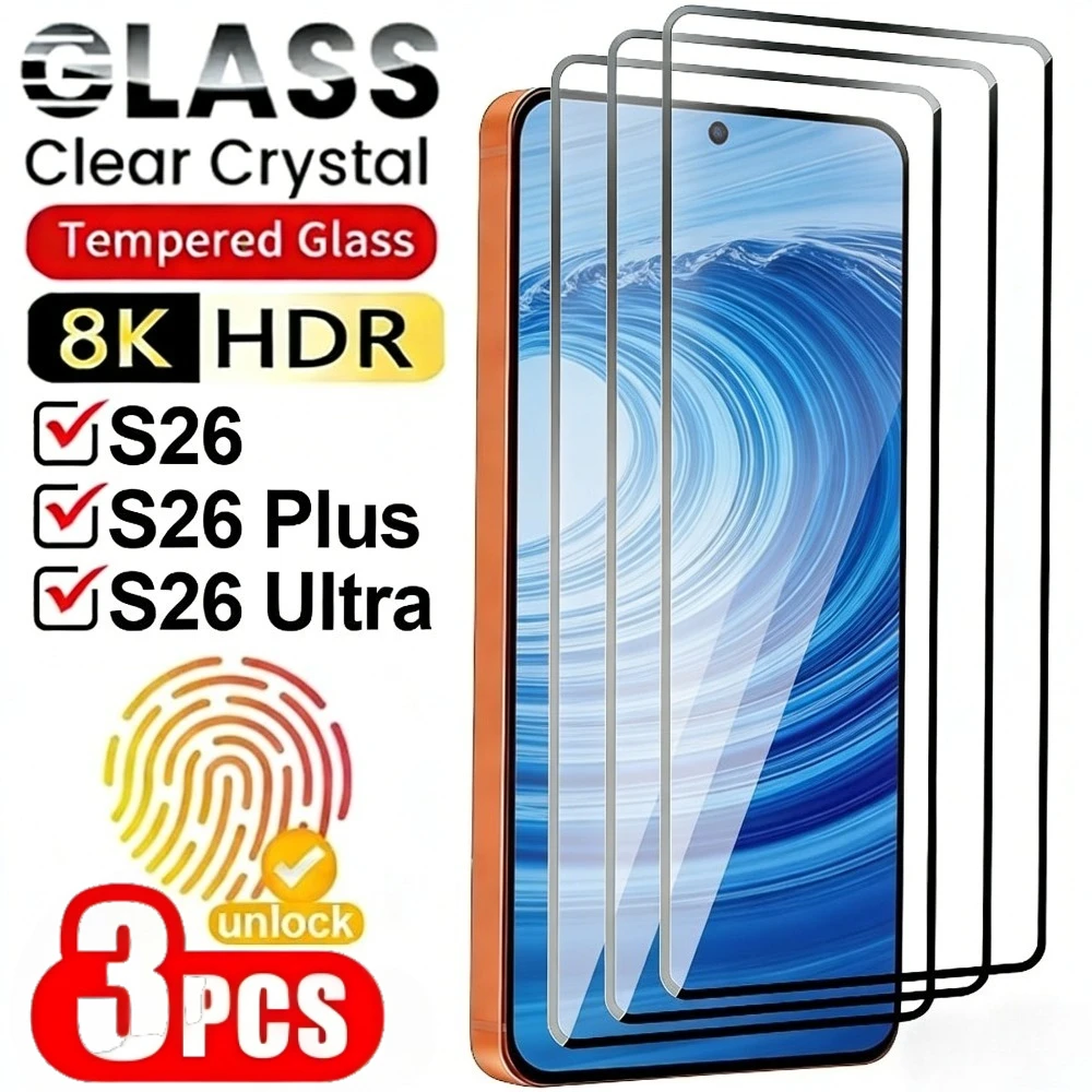 

3Pcs Ultra Clear Tempered Glass for Samsung Galaxy S26 S25 S24 S23 Ultra S22 S21 Plus S25 S26 Edge Anti-Scratch Screen Protector