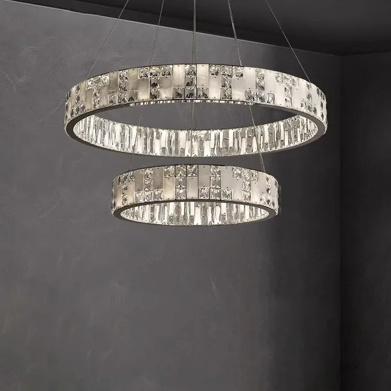 Nordic natural mármore pingente luzes de luxo redondo lustre cristal para sala estar jantar villa luminária interior