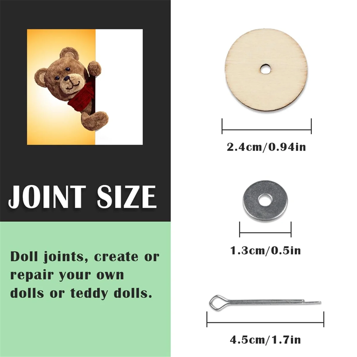 ABVA-10 Sets Doll Joint Connectors Cotter Pin Joints and Wooden Fibreboard Disks Movable Engage Bolt Dolls Accessories, 24mm