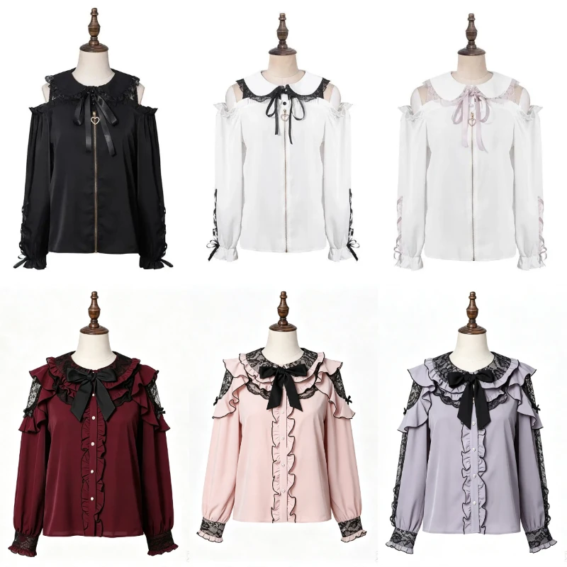 Weihnachts-Sonderangebot: Süße, Niedliche, Vielseitige Damen-Bluse mit Marinem Kragen, Spitze und Rüschen - Festliches Tägliches Outfit