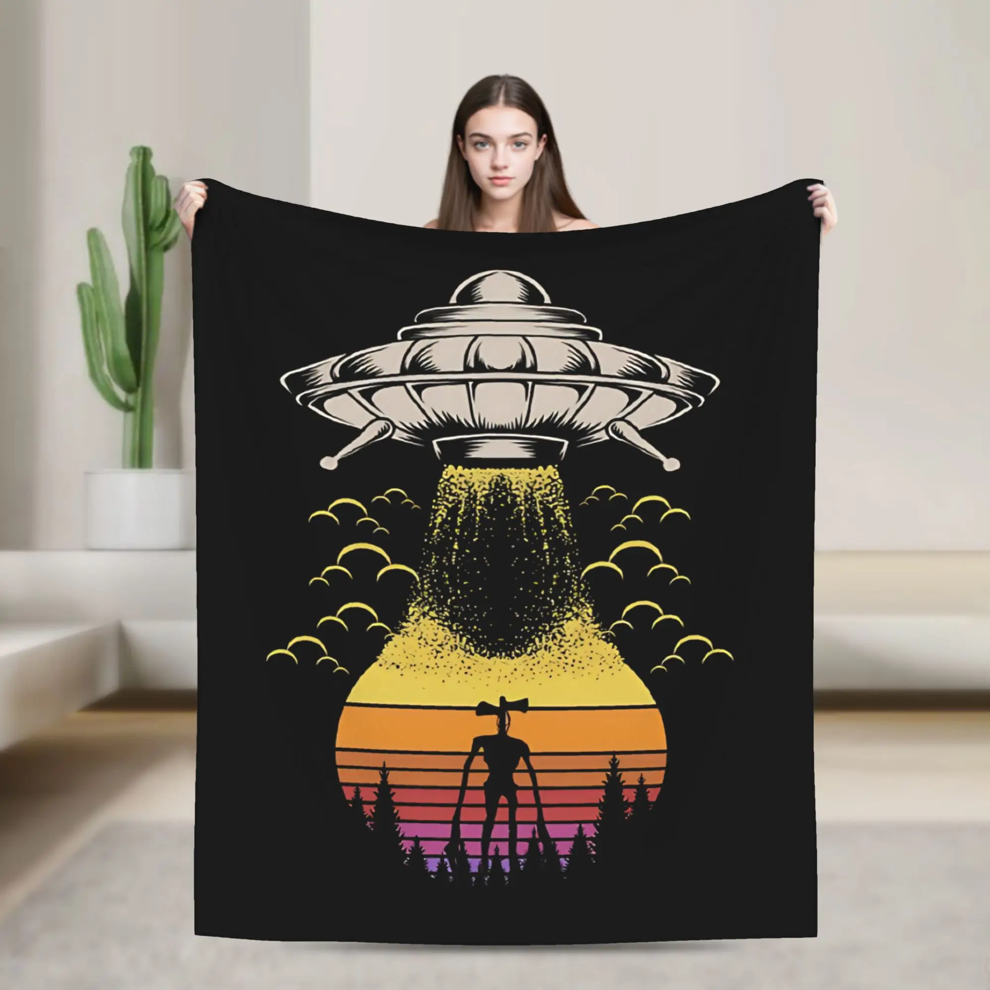 Siren Head Space Alien UFO Blanket  Fleece Funny Warm Throw Blanket for Bedspread Summer