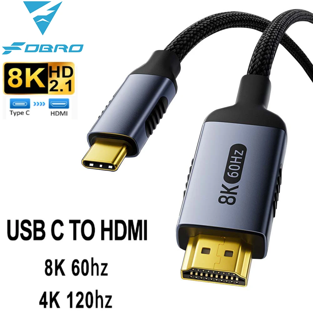 Type C to HDMI-Compatible HDTV Cable 4K@120Hz 8K@60Hz USB C to HDMI Cable for Air iPad TV Converter MacBook USB-C HDMI Adapter