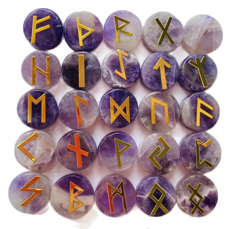 25PCS Natural Amethyst Crystal Rune Stone Lrregular Rose Quartz Divination Fortune-telling Healing Meditation Gift Free Shipping