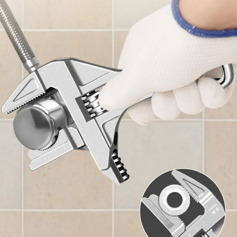 Aluminum Alloy High-strength Multifunctional Wrench Short Handle and Large Opening Reversible Detachable for Plumbing Bathroom