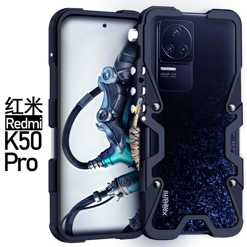 Luxury Armor Metal Aluminum Phone Cases Bumper For Xiaomi Redmi K50 Pro Gaming Cover Mechanical Purely Handmade Skull Case