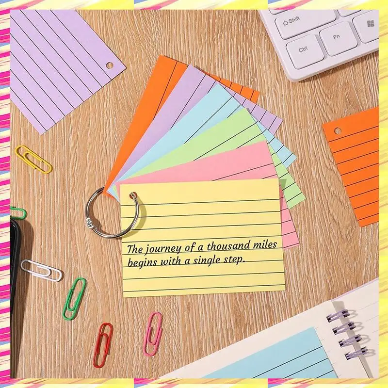 

ABJJ 600 Pcs Index Cards With Ring, 3 X 4 Inch Colored A7 Colorful Flash Cards With Ring Underline Study Cards