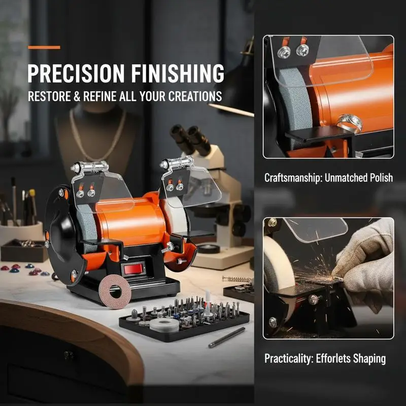 Tabletop Grinder Buffer 11.5x6.3x5.1 Inches For Metal Processing Jewelry Making Craft Polishing, 3590RPM High Speed Motor Dual Mandrels Wool Wheel Abrasive Fiber Wheel Grinding Wheel 100 Accessory Kit view 5