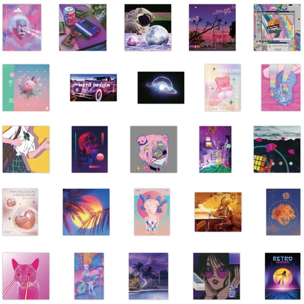 50-Piece Vintage-Inspired Vaporwave Stickers - Decorative Decals for Notebooks, Phone Cases, Backpacks(Anime Worlds Store) view 3