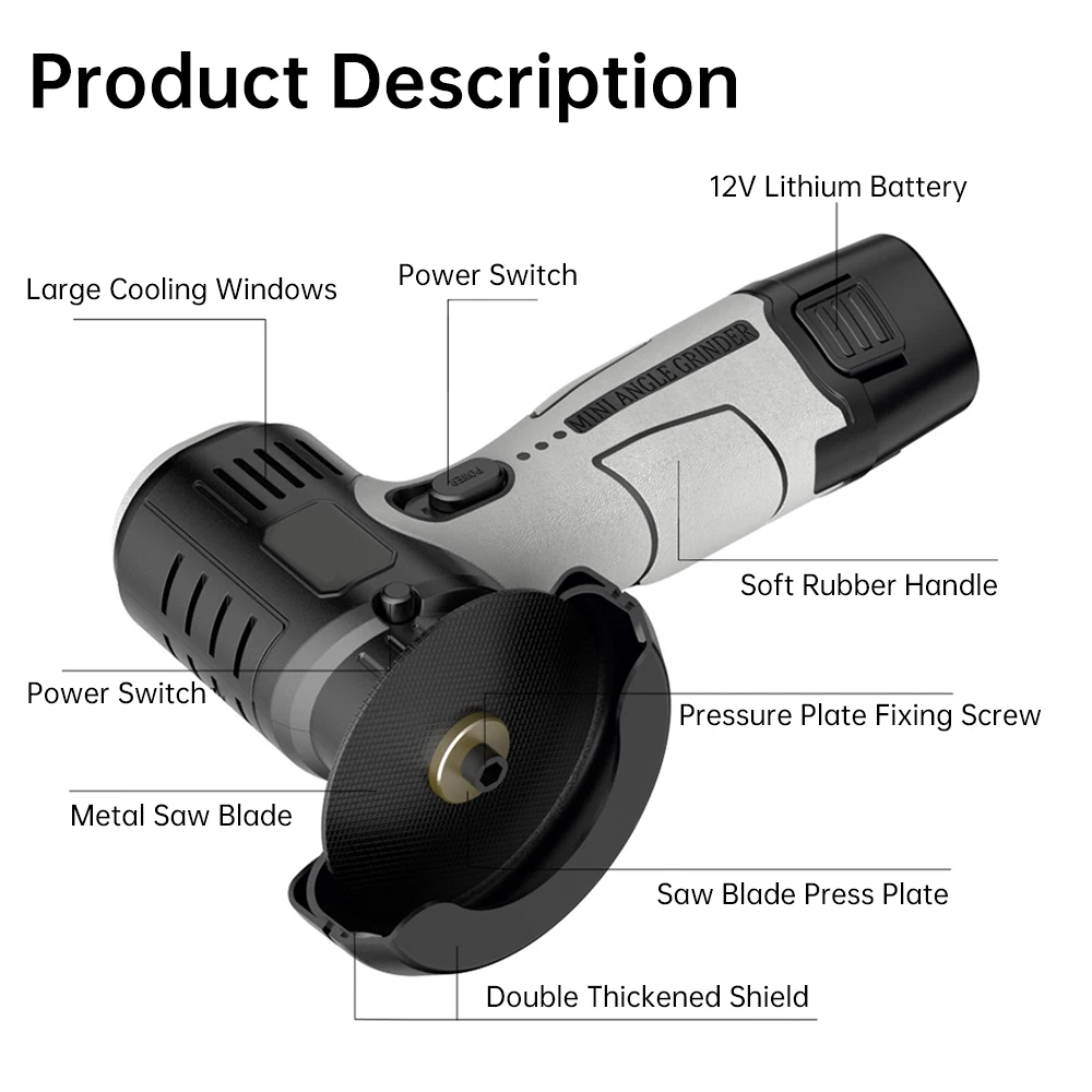 12v Lithium Mini Angle Grinder Portable Lithium Wireless Small Angle Grinder For Grinding, Cutting, And Polishing Mini Polishing