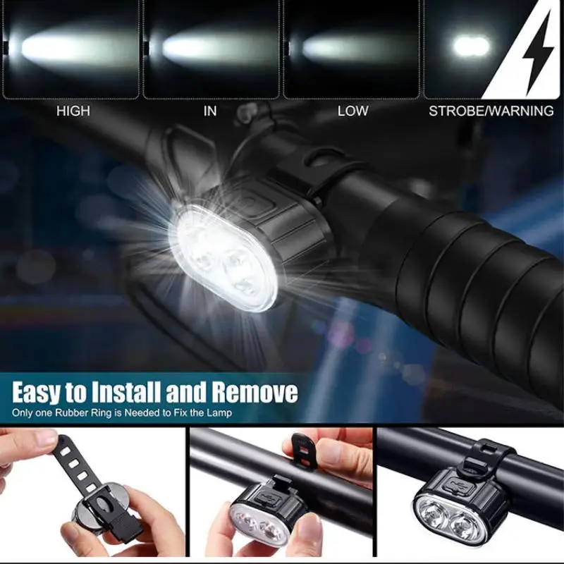 ضوء أمامي/خلفي للدراجة، فائق السطوع مقاوم للماء، USB قابل لإعادة الشحن، مصباح رأس الدراجة الجبلية، مصباح يدوي صغير، ملحقات ركوب الدراجات الليلية #3