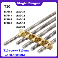 304 stainless steel T10 screw length 100 200 300 400 500 600 700 800 1000mm lead 2 3 4 8 10 12 trapezoidal spindle screw and nut