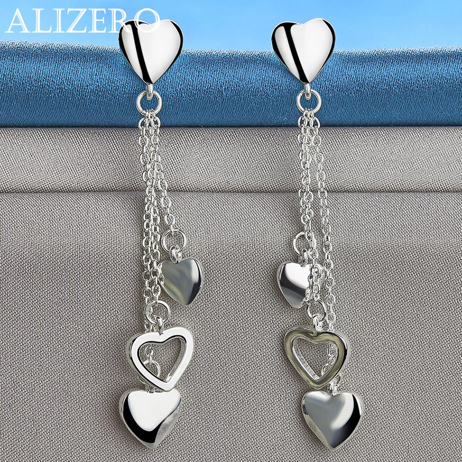 ALIZERO 925 Sterling Silver Three Hearts Drop Earrings For Women Jewelry Fashion Elegant Party Engagement Accessories