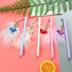 Stylo rmatérielle haute beauté pour filles, pendentif plume de ballet coeur, papeterie créative, petite brosse étudiante fraîche, 50 pièces
