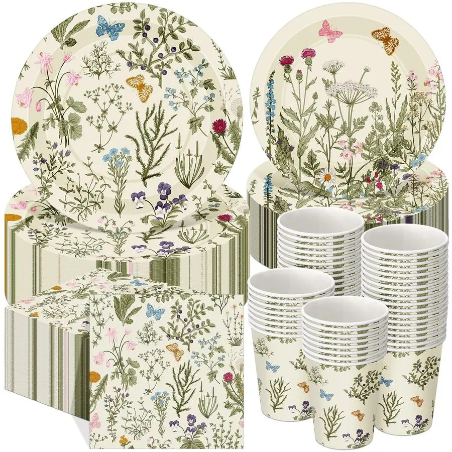 

Pcs Wildflower Party Decorations Include Spring Summer Floral Paper Plates Napkins and Cups for Wildflower Baby Shower Tea Decor
