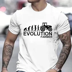 Farmer Evolution T Shirt Men Funny Farming Tractor Graphic Y2k Tops Streetwear Hip Hop Short Sleeve Tees Mens Oversized Clothing