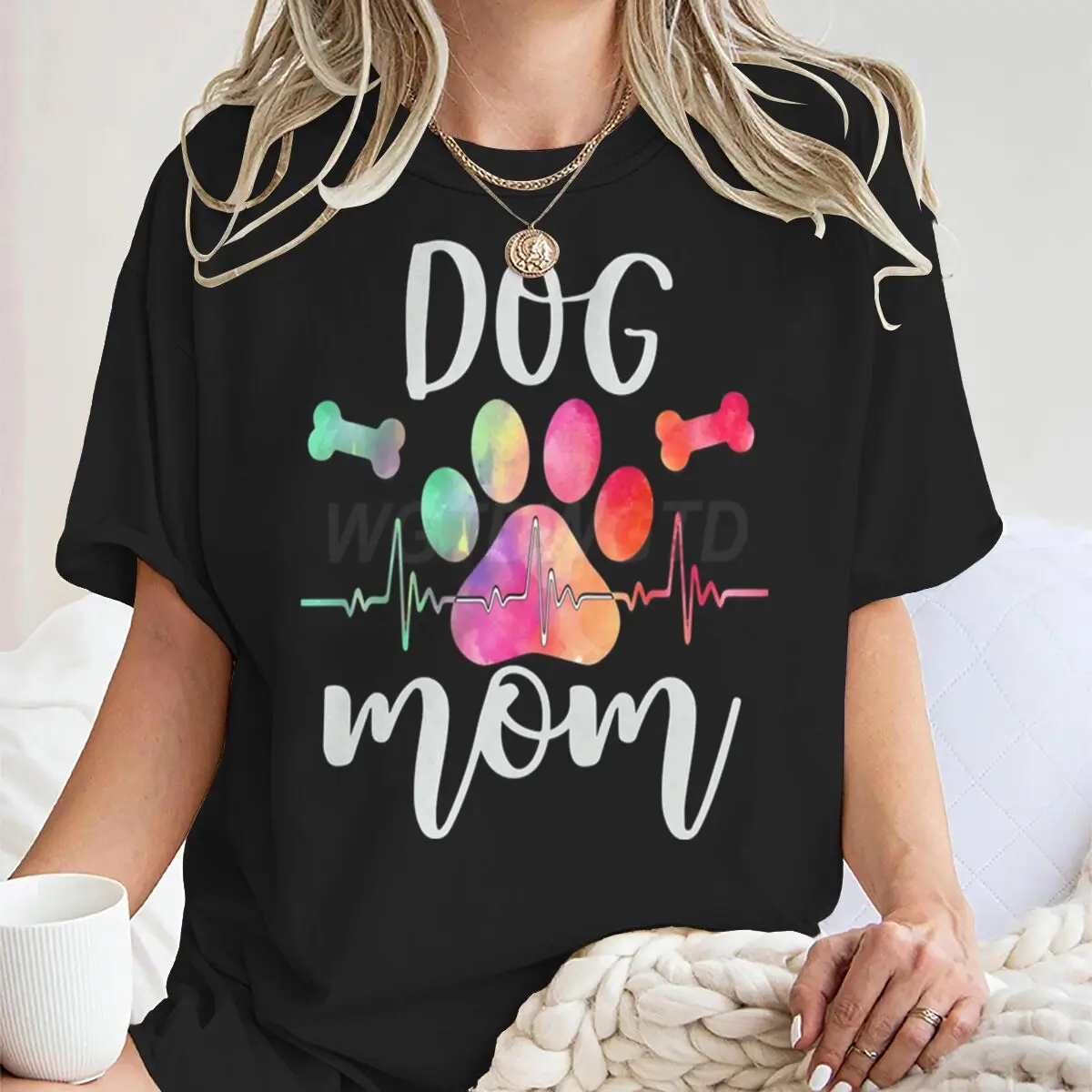 

Dog Mom Colorful Animal Paw Print T Shirts Vintage Women Animal Dog Lover Gifts T-shirts Casual Short Sleeve Camisetas Mujer