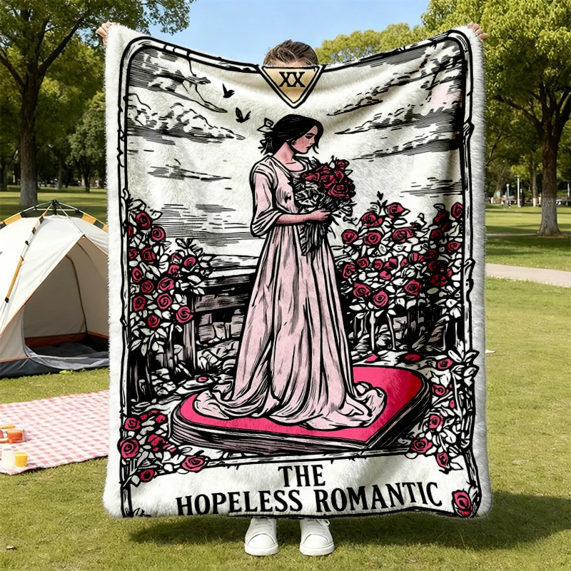 Hopeless Romantic Flannel Blanket, Romantic Tarot Card Flannel Throw, Bookish Cozy Blanket, Valentine Gift