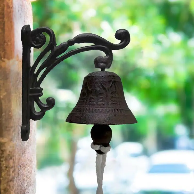 

Retro Garden Rustic Bell Vintage Large Cast Iron Wall Mounted Metal Door Bell for Farm House Outside Decorative Accent Bells