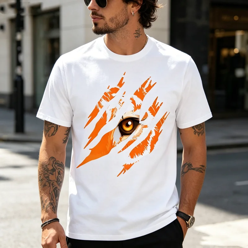 Tiger Eye Graphic Tee for Men Women Retro Style T Shirt Casual Summer Wildlife Animal Zookeeper Costume Unisex T-Shirt