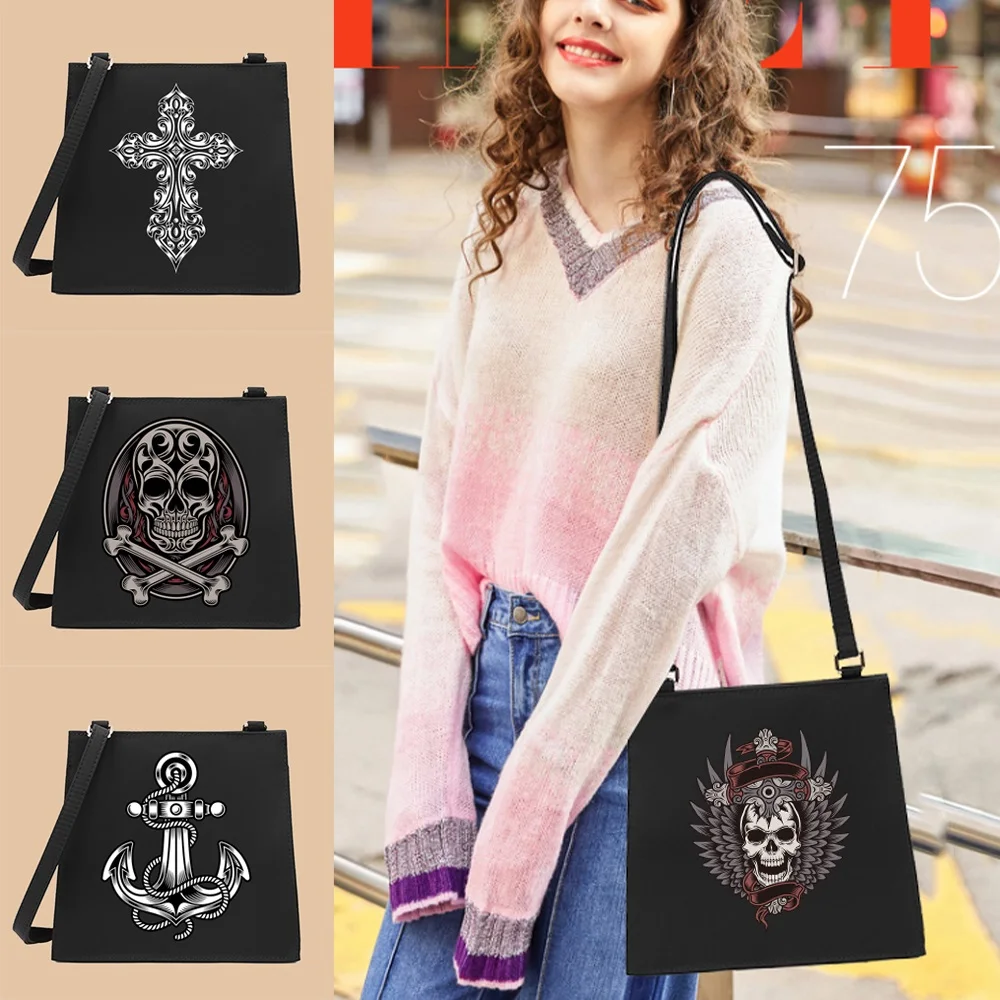 Crossbody Bags for Women 2022 Casual Shoulder Bags Messenger Case Commuter Square Bag Adjustable All-match Skull Series Pattern