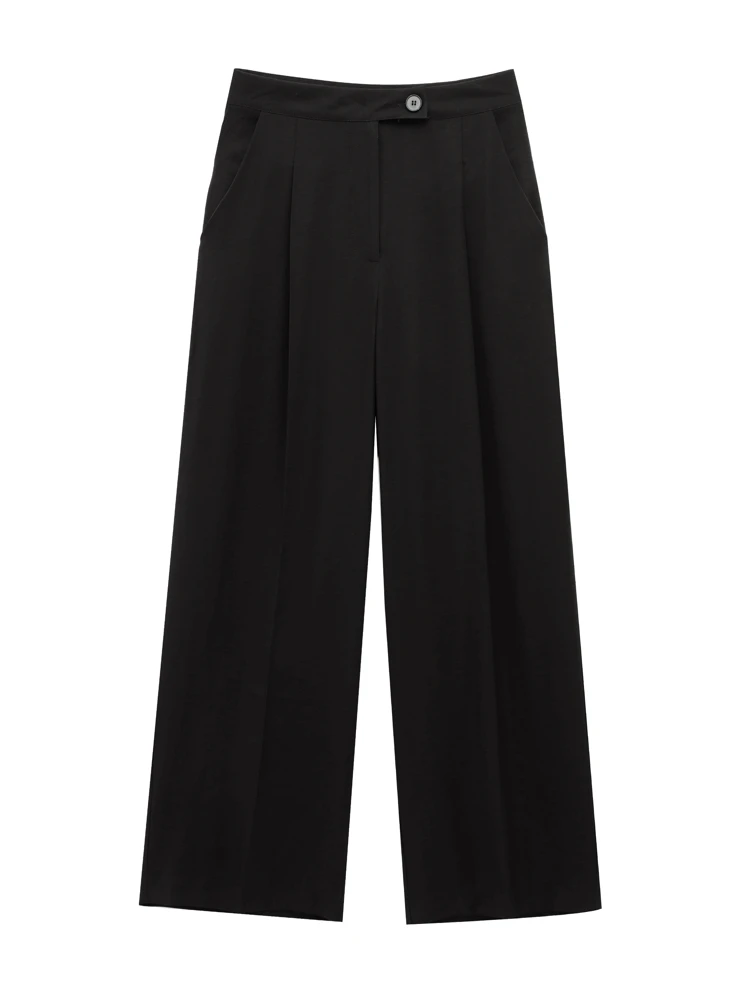 

OUROPEAN ZTATION 2025 Summer New Female Glamorous Button High Waist Long Pants Party Lady Bottoms Ruffles Pockets Wide Leg Pants