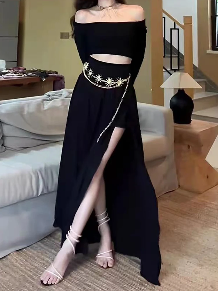 

Sexy Autumn Set Women's One-oulder Slimming f-Skirt Split Two-Piece Suit Ele Lady Faionable Trendy Young Women