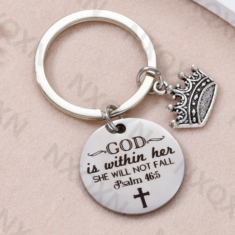 Classic God Crown Cross Alloy Keychain Silver Color Religious Key Ring For Women Men Friendship Gift Handmade Jewelry Set