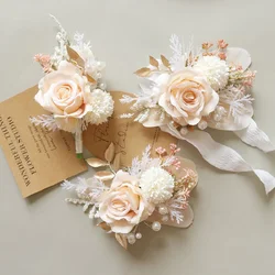 Wedding Wrist Corsage and Boutonniere 2437Wedding flower bouquet artificial/fake women's boutonniere shoulder flower champagne