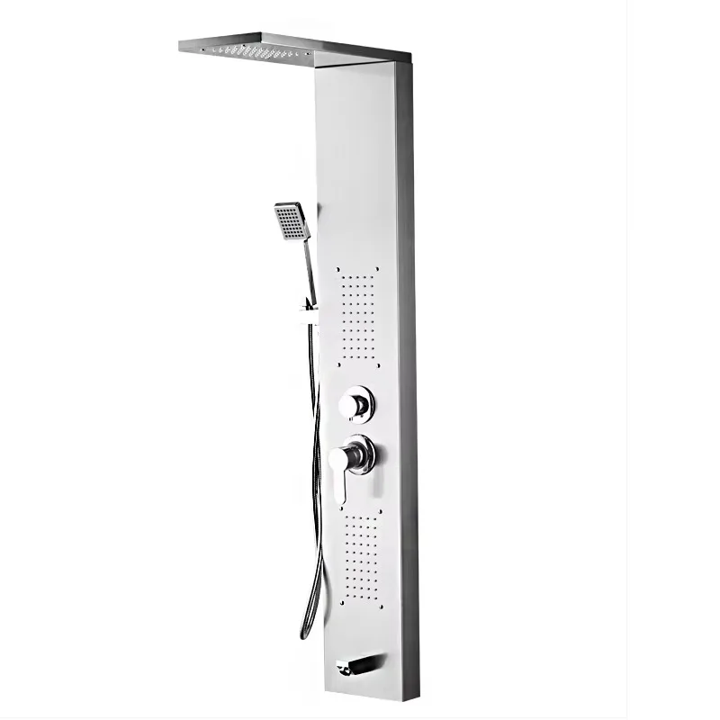 

2026 Affordable Polished 304 Stainless Steel Shower Panel 4 Function Massage Jet Spray Wall Mounted Bathroom Shower System