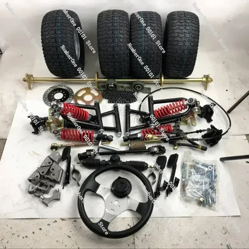 Homemade go-kart accessories, four wheel off-road steel pipes, modified frame, front and rear suspension, steering, rear axle