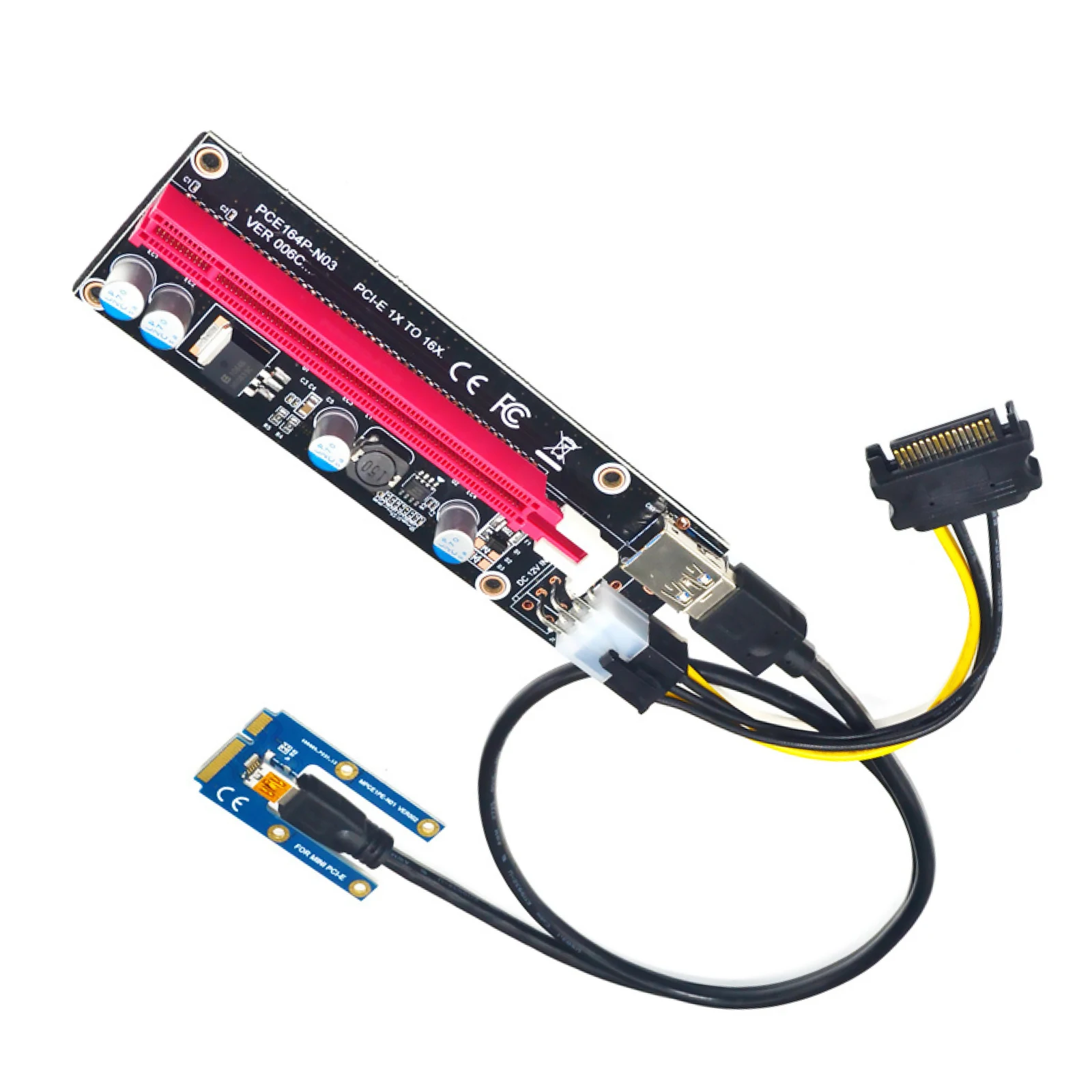 PCE164P-N03 Mini PCI-E to 16X Riser Card External GPU Adapter for Laptop/Desktop with 60cm USB Cable & SATA Power