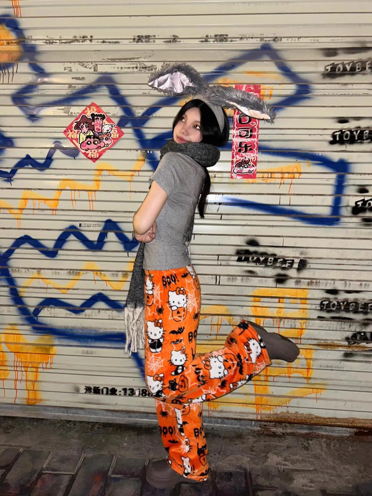 سانريو مرحبا كيتي الفانيلا منامة المرأة Kawaii أنيمي الكرتون عارضة المنزل السراويل هالوين الأزياء السراويل الصوفية الخريف ارتداء #3