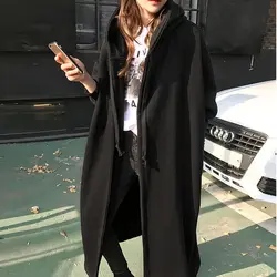 2024 Fashion Simple Commuting Leisure Slim Fit Loose Fit Women's Winter New Sweater Hooded Cardigan Dress Over Knee Coat