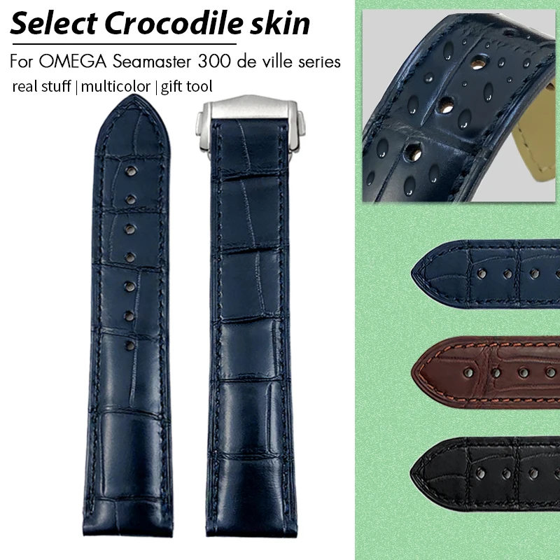 

Crocodile Leather 20mm 21mm 22mm 19mm Alligator Skin Watchband for Omega De ville Seamaster AT150 Speedmaster Watch Strap Tools