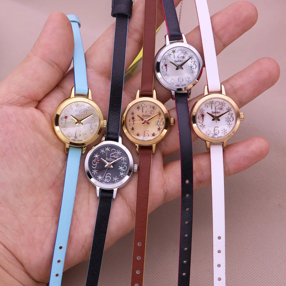 Mother-of-pearl Rhinestones Small Women's Watch Japan Quartz Hour Fine Fashion Bracelet Clock Girl's Birthday Gift Julius No Box