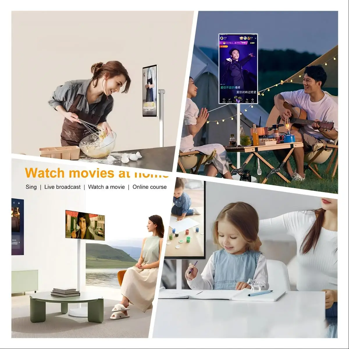 2024 تلفزيون محمول جديد 21.5 بوصة Lcd شاشة إعلانية عرض تلفزيون محمول على عجلات إلكترونيات تلفزيونات ذكية مع حامل