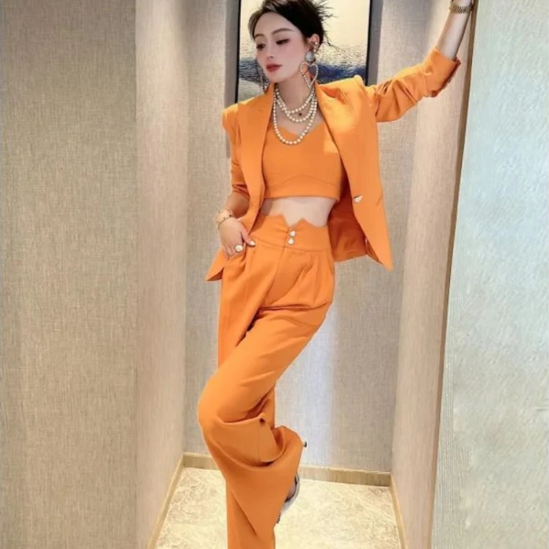 Trousers Woman Professional Office Orange Spring Suits Wear To Work Blazer and Pant Sets for Women 2 Pieces Outfit Cheap A677