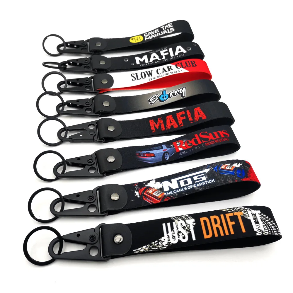 Newest Japanese Style Car Keychain JDM Key Ring Nylon Thermal Transfer Strap Lanyard Modified AKINA Midnight Redsun Auto Pendant