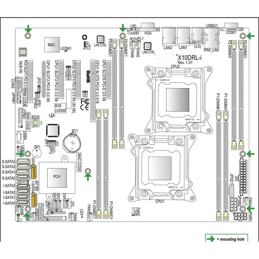 X10DRL-i لخادم Supermicro ثنائي الاتجاه ATX اللوحة الأم 2011 دعم C612 Xeon E5-2600 v3/v4 Family DDR4 #4