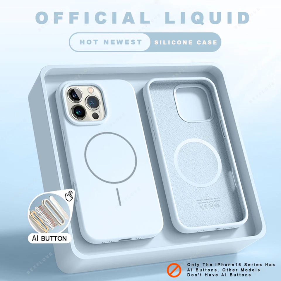 Official Silicone Magnetic Phone Case For iPhone 15 14 16 Plus 11 12 13 16 Pro Max Magsafe Wireless Charge Protector Soft Cover