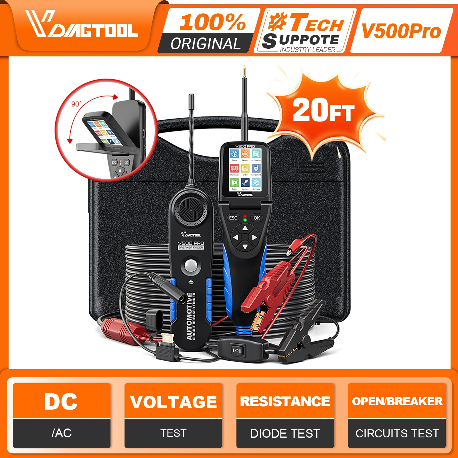VDIAGTOOL V500Pro 자동차 회로 테스터 전원 회로 프로브 테스터 차단기 탐지기 도구 9/30V AC/DC 전압 테스터 도구