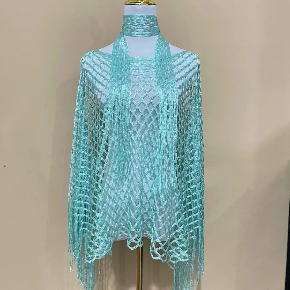 니트 레이스업 판초 멀티웨어 비치 숄 다용도 커버업