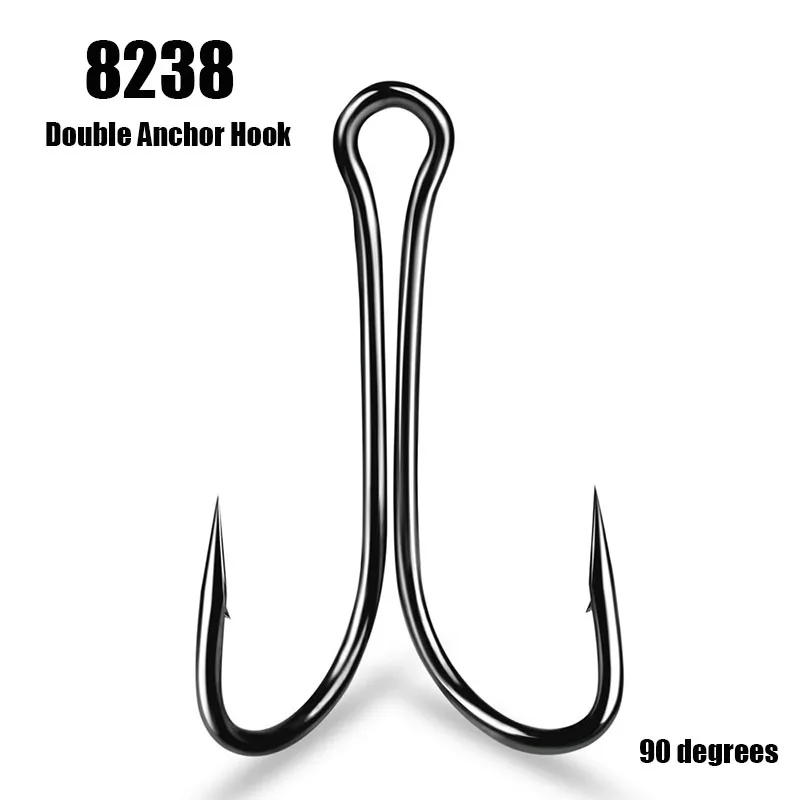 

High Carbon Steel 8238 Double Anchors Hook Lure Hook 90 Degree Frog Duple Hook for River and Stream Fishing