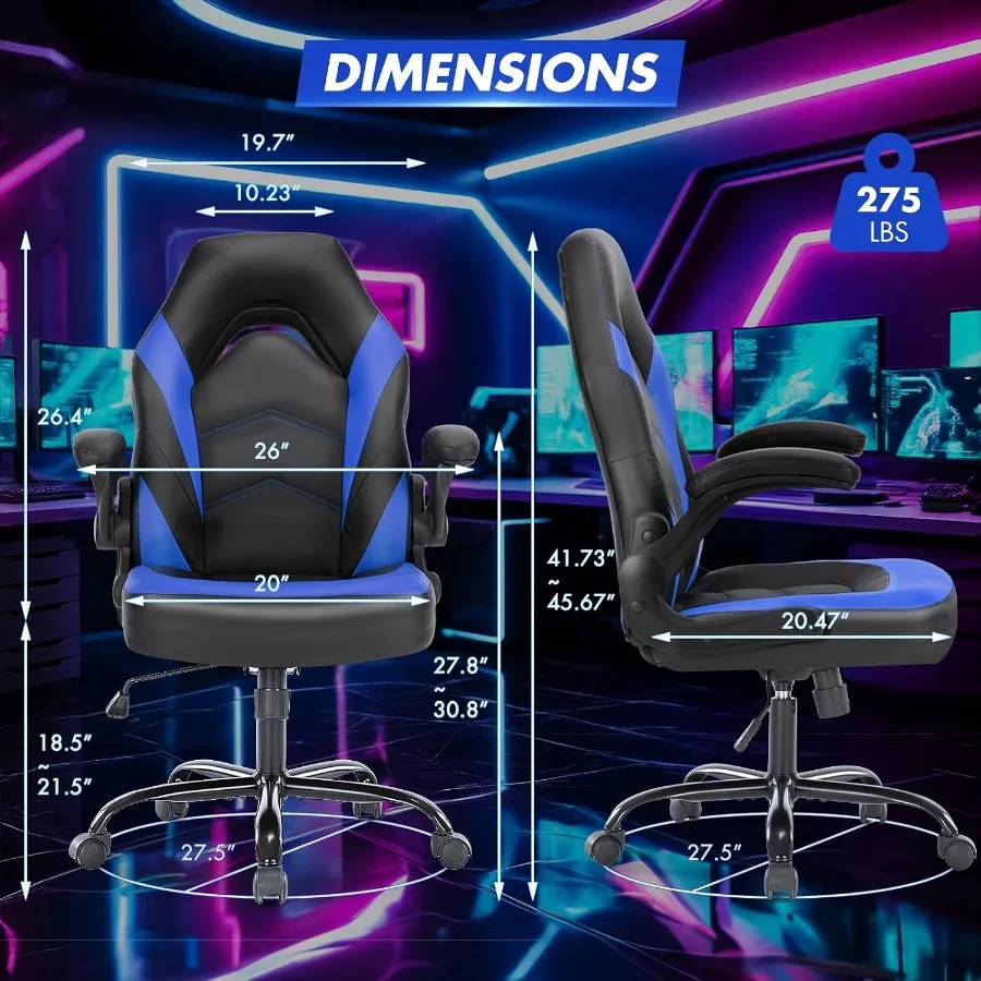 Computer Desk Chair, Lumbar Support Video Game Chair PU Leather - view 3