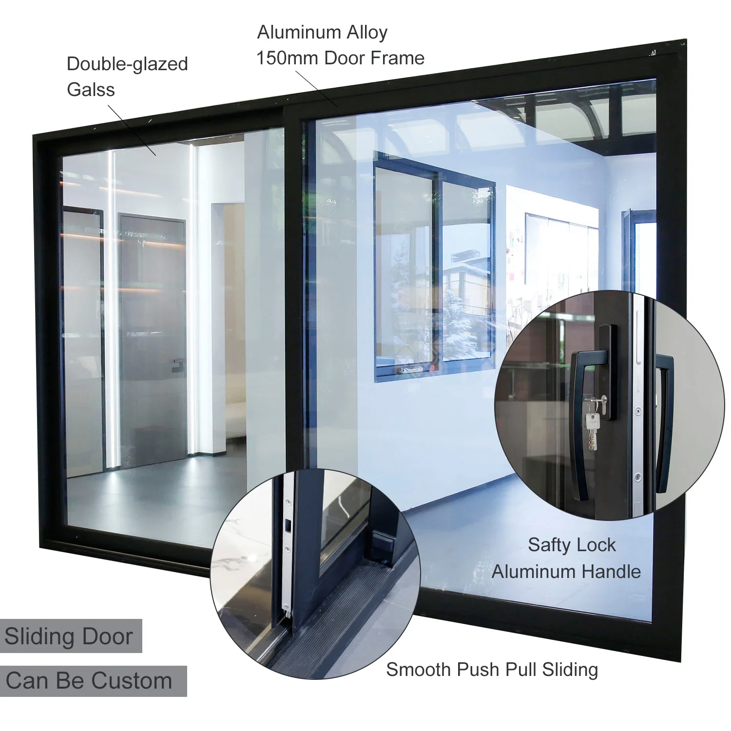 Sixinalu เลื่อนประตู 2.2 มม.อลูมิเนียมโปรไฟล์โลหะผสม Double-glazed Glass Partition Hurricane Impact ประตูระเบียงที่กําหนดเองในครัวเรือน